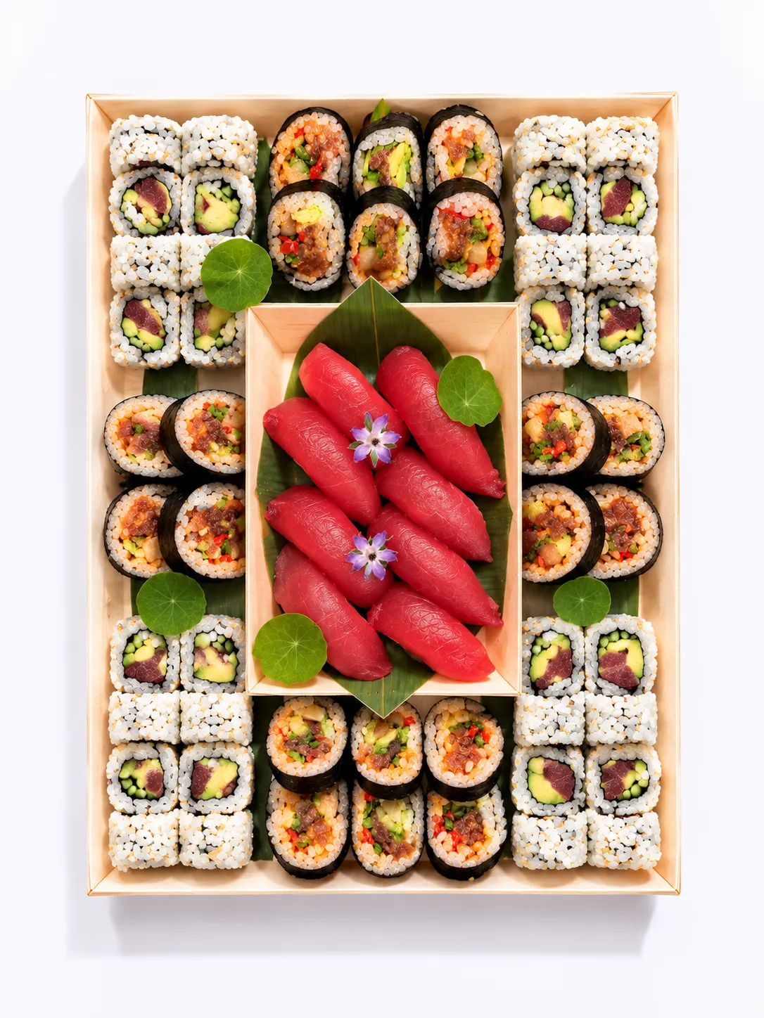 Tuna Lovers catering tray with tuna rolls and tuna nigiri