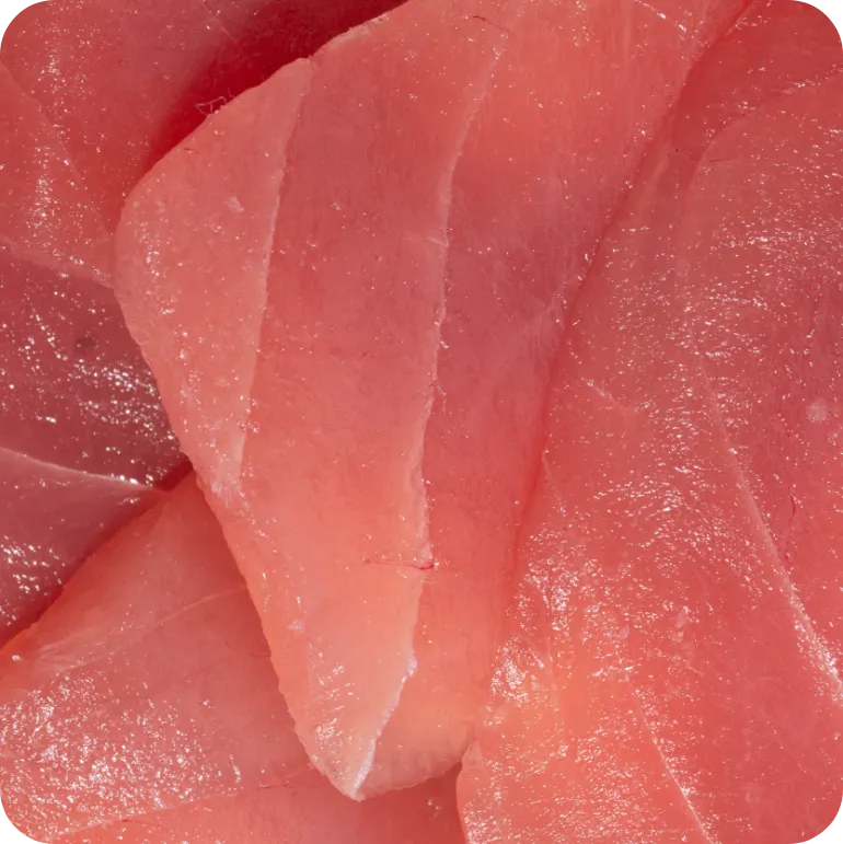 Close-up of deep red sliced tuna